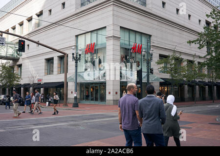 The H&M Store in Pioneer Place in downtown Portland, Oregon, seen on Friday, Sep 13, 2019. Stock Photo