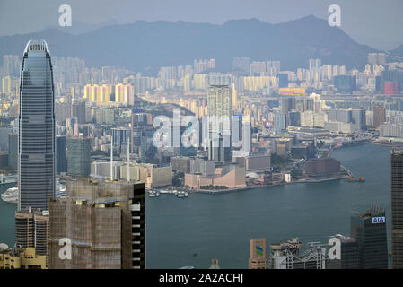 Hong Kong, China 04. March 2013 : View from the peak to Hong Kong island and Tsim Sha Tsui Stock Photo