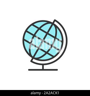Vector school globe, earth model flat color line icon. Stock Vector