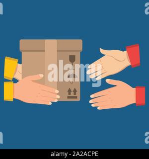 hand with carton box for delivery service concept vector illustration Stock Vector
