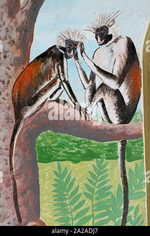 Canvas painting of Zanzibar red monkeys, Jozani-Chwaka bay National Park Zanzibar, Unguja Island, Tanzania. Stock Photo