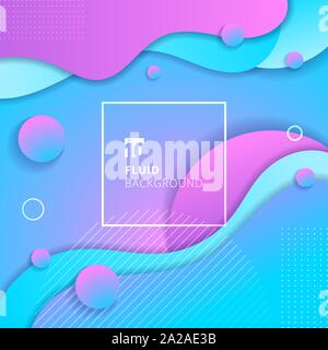 Abstract blue and pink gradient color fluid flow shapes circles elements background. Liquid vibrant color. Vector illustration Stock Vector