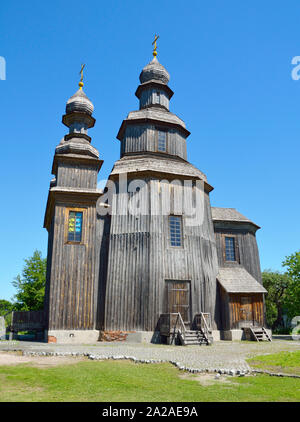 Old wooden orthodox church. On background with blue sky Stock Photo
