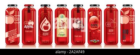 Ready design vector apple juice, fruit glass bottle set Stock Vector