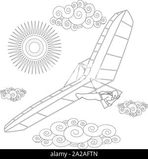 Glider. Coloring image of glider in the sky. Vector illustration. Stock Vector