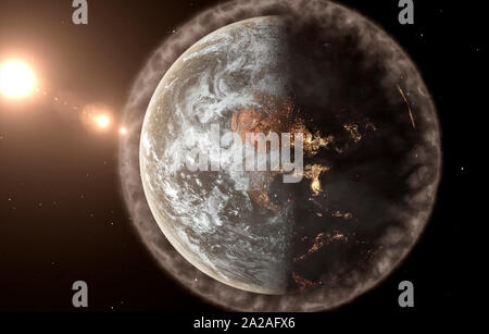 Polluted Earth concept with thick haze covering the planet Stock Photo