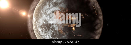Polluted Earth concept with thick haze covering the planet Stock Photo