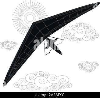 Glider. Coloring image of glider in the sky. Vector illustration. Stock Vector