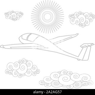 Glider. Coloring image of glider in the sky. Vector illustration. Stock Vector