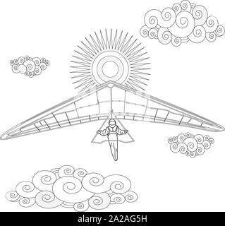 Glider. Coloring image of glider in the sky. Vector illustration. Stock Vector