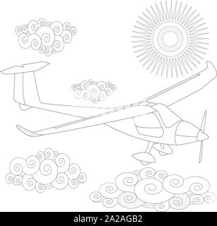 Glider. Coloring image of glider in the sky. Vector illustration. Stock Vector