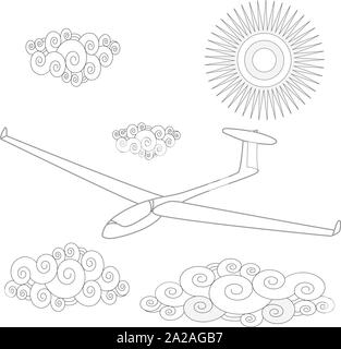 Glider. Coloring image of glider in the sky. Vector illustration. Stock Vector