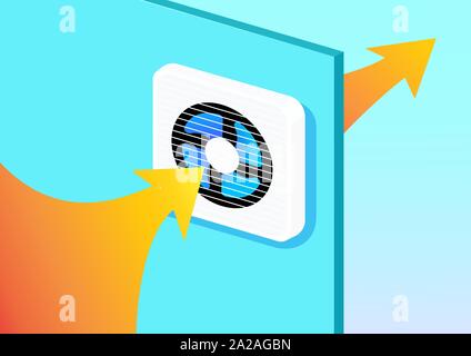 Air flow system by exhaust fan mounted on wall, vector Stock Vector