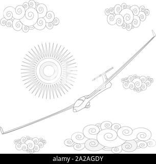 Glider. Coloring image of glider in the sky. Vector illustration. Stock Vector