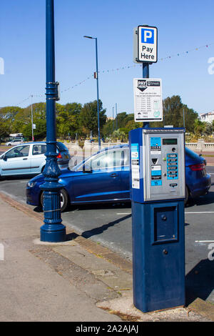 18 September 2019 A City Council street parking ticket machine located on the South Parade outside the Pyramids Centre in Soutsea, Portsmouth, England Stock Photo