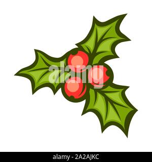Illustration of holly branch with berries. Stock Vector