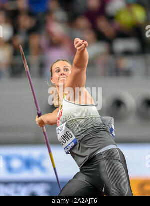 Christin Hussong (Germany). Javelin Throw final. IAAF World Athletics Championships, Doha 2019 Stock Photo