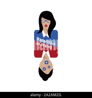 Frontend and backend development. Flat icon. Woman programmer. Vector illustration. Stock Vector