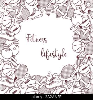Vector illustration with sports equipment for playing american football, basketball, table tennis, tennis, badminton. Sport Healthy lifestyle. Design Stock Vector