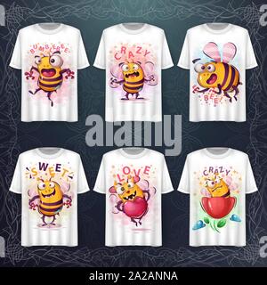 Set cute bee - mockup for your idea Stock Vector