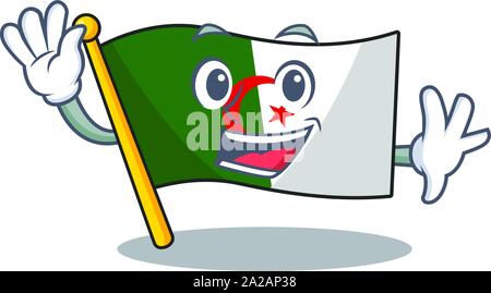 Waving flag algeria fluttering on cartoon pole Stock Vector