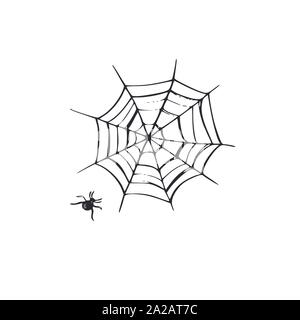 Spiderweb vector hand drawn cartoon illustration. Sketch style Stock Vector