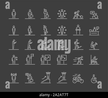Business people 30 icons set simple line flat illustration Stock Vector ...
