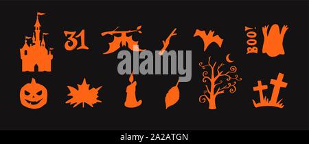 Vector collection of Halloween night silhouettes ,icons and characters Stock Vector
