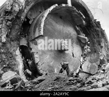 Worker on a destroyed industrial plant. The dismantling of German industrial plants were adopted at the conferences of the anti-Hitler coalition in Yalta (February 1945) and Potsdam (July / August 1945) as a reparation payment of the defeated Germany. The Allied dismantling plan from 1946 affected 1800 companies in the iron and steel industry, chemical industry, engineering and automotive industries, shipyards and supplier plants of the extractive industry. At the end of 1950 the dismantling was abandoned in West Germany. The total value of the dismantled facilities is estimated to be around Stock Photo