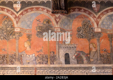The Lovers everyday life in the secret of their love, The entrance of the Duchess of Burgundy in the life of William, Frescoes of the Legend of the Ch Stock Photo