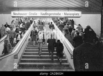 Entrance and exit from the mezzanine floor to the surface at Stachus in the direction of 'Neuhauser Strasse - Kaufingerstrasse - Marienplatz'. Stock Photo