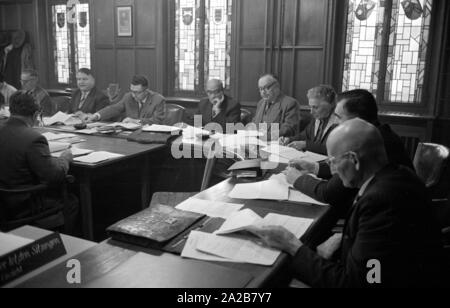 The Municipal Council of Tuttlingen holds a meeting. Presumably housing control is being deliberated in connection with the Luecke Act. Stock Photo