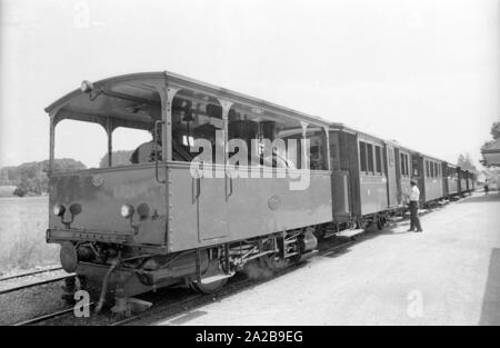 The Chiemsee Railway runs from the station in Prien am Chiemsee to the pier Prien-Stock. Stock Photo