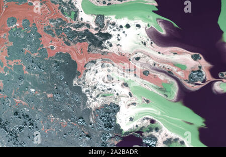 Pink purple and yellow color mix marble texture design, fluid art painting, contemporary art Stock Photo
