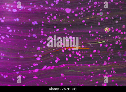 purple 3d render abstract background with bright spheres on splines. Deformed wavy wires with glow elements. Depth of field. Stock Photo