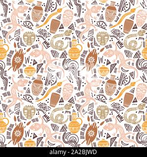 Ethnic seamless pattern with African motifs. Vector illustration. Perfect for textile print, wallpaper, cloth design, tissue, wrapping paper and fabric design. Stock Vector