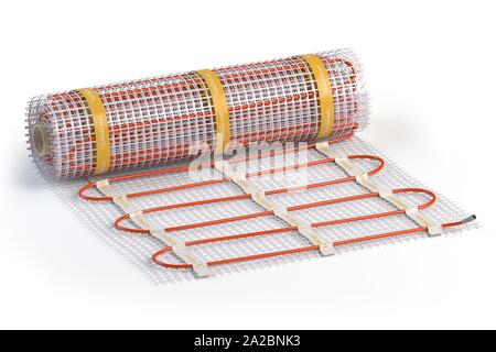 Mat Electric Floor Heating System Isolated On White Heated Warm