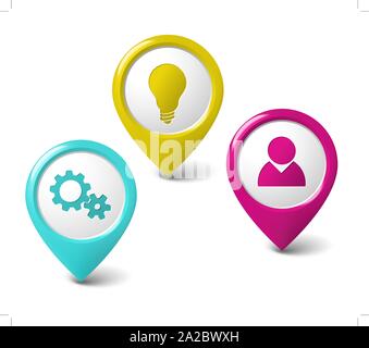 Set of round 3D pointers - settings, user, idea Stock Vector