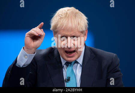Manchester, UK. 2nd Oct, 2019. Boris Johnson, Prime Minister, First Lord of the Treasury, Minister for the Civil Service and MP for Uxbridge and South Ruislip, speaks at day four of the Conservative Party Conference in Manchester. Credit: Russell Hart/Alamy Live News
