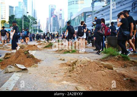 Hong Kong, China. 1st, October 2019. Thousands of pro-democracy protesters march throug several districts of Hong Kong at the 70th anniversary of China’s National Day. Stock Photo