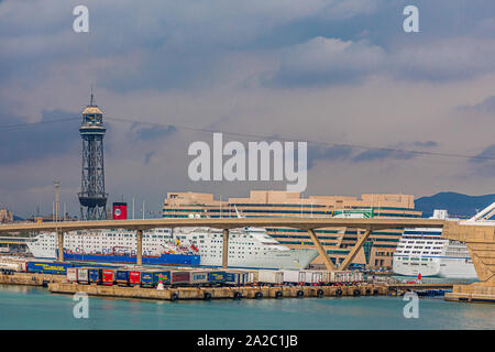 BARCELONA, SPAIN - September 22, 2017: Barcelona is the capital and largest city of Catalonia, Spain. Barcelona is a transport hub, with the Port of B Stock Photo