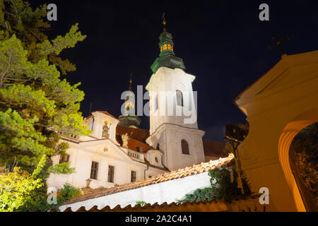 Prague - The facade of Strahov monastery at dusk. Stock Photo