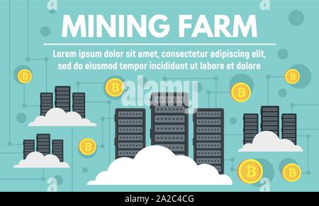 Modern mining farm concept banner. Flat illustration of modern mining farm vector concept banner for web design Stock Vector