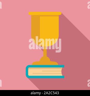 Gold cup on book icon. Flat illustration of gold cup on book vector icon for web design Stock Vector