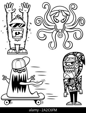 Graffiti Monsters Line Art Stock Vector