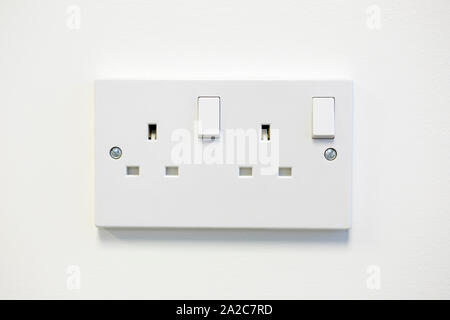 British wall double plug socket Stock Photo