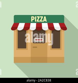 Pizza street shop icon. Flat illustration of pizza street shop vector icon for web design Stock Vector