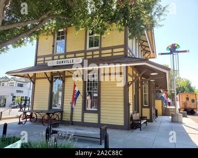 Facade of historic Danville, California train station, now the Museum of the San Ramon Valley, a local history museum, August 14, 2019. () Stock Photo