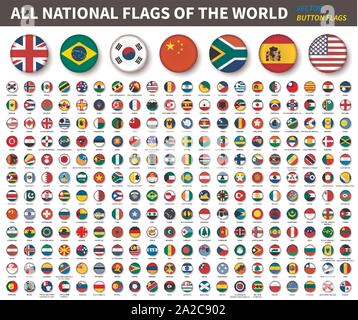 All national flags of the world . Convex button flag design . White isolated background . Element vector . Stock Vector