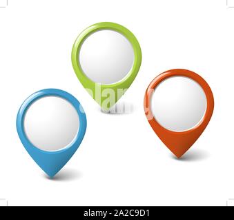 Set of round 3D pointers with place for your content - red, green, blue Stock Vector